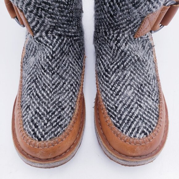 SOREL Chipahko Wool Blanket Winter Boot Tall Buckle Herringbone Leather Size 8.5 - Picture 7 of 9
